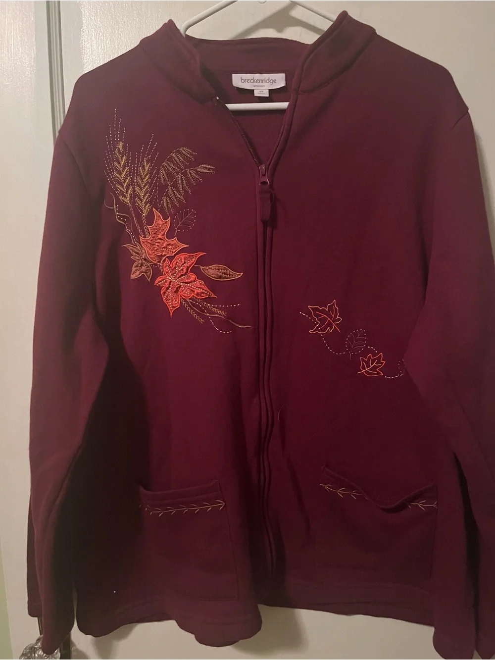 Breckenridge Woman Burgundy Embroidered Fleece 1/4 Zip Sweatshirt 2X